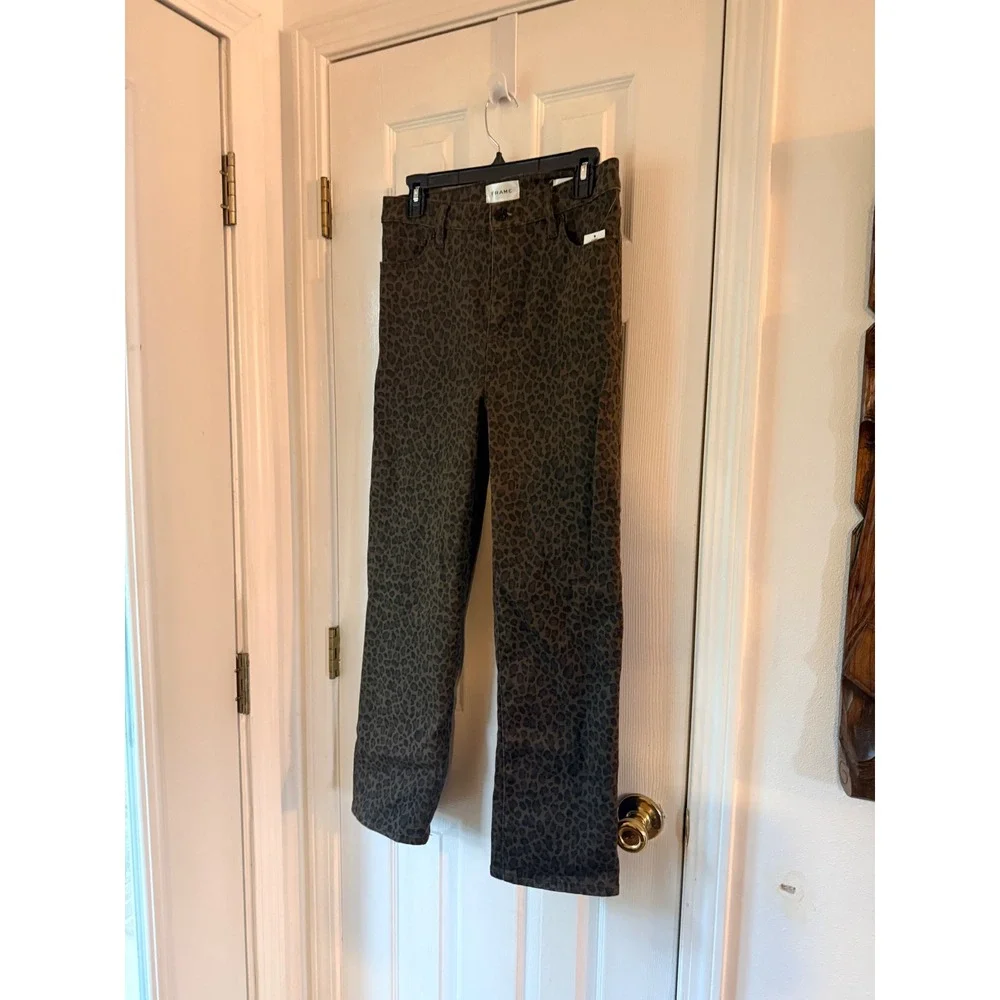 FRAME Le Sleek Straight High Rise Jeans‎ Leopard Animal Print LSLS238P Size 28